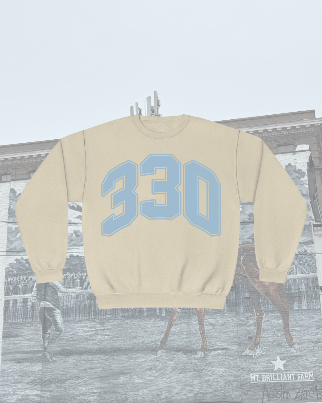 "330" Scholar Khaki + Light Blue Crewneck